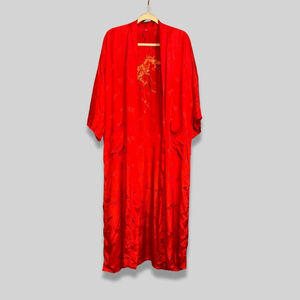 Golden Bee Robe Kimono Open Front Embroidered Dragon Floral Pattern Red W L